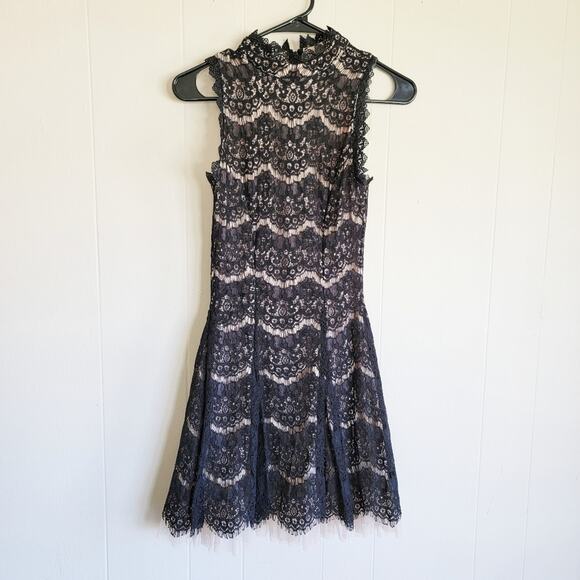 Francesca's High Neck Lace Overlay Mini Dress - Picture 1 of 4